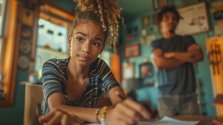 Young children are seated around a table, engaged in various activities and conversations.の素材
