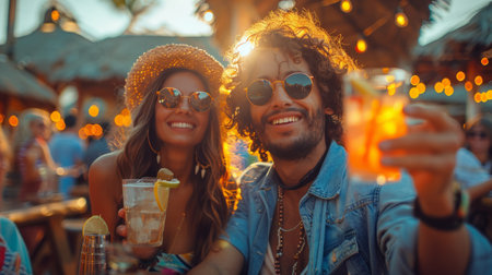 Two women are seated at a table, each holding a glass of beer. They appear to be engaged in conversation while enjoying their drinks.の素材