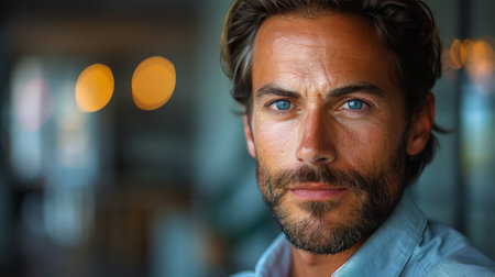 A detailed view of a persons face, prominently featuring their beard.の素材