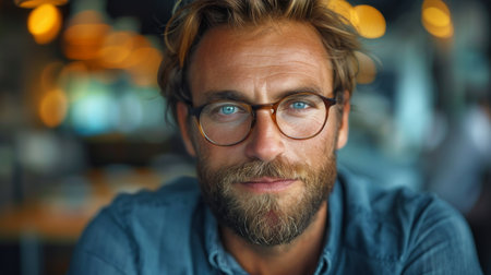 A detailed view of a persons face, prominently featuring their beard.の素材