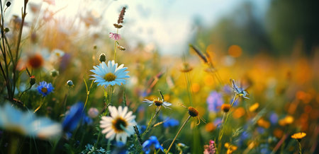 wild flowers summer background spring.の素材