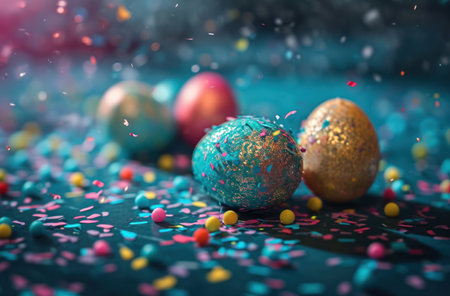 a background with colored easter eggs.の素材
