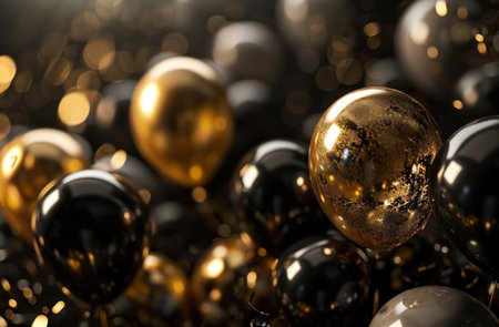 a gold and black background with balloons.の素材