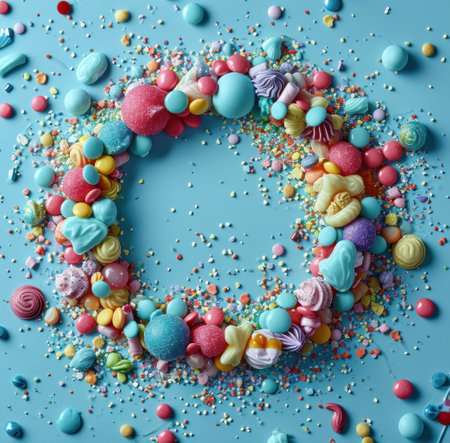 a circle with colorful candy shaped around it.の素材