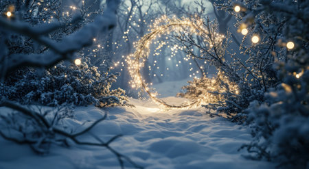 a fairy light frame in the snow.の素材