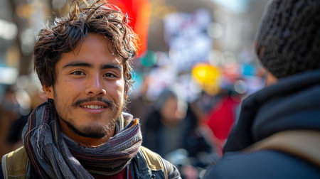 A man with a full beard is wearing a scarf around his neck.の素材