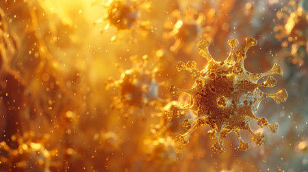 Detailed close-up of a corona virus cell, showing its unique spike proteins and RNA structure.の素材