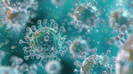 A swarm of virus particles, densely packed and multiplying.の素材
