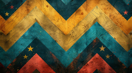 A painting featuring a vibrant chevron pattern with multiple colors displayed in an alternating zigzag design.の素材