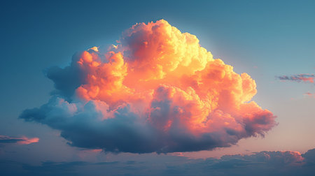 A large cloud of smoke hovers above a body of water, creating a striking contrast against the sky and reflecting on the calm surface below.の素材