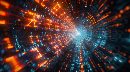 Swirling blue and orange lights creating a dynamic abstract pattern.の素材