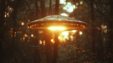A colossal object speeds through a dense forest, towering above the trees in its path.の素材