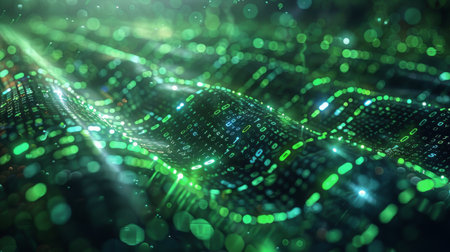 Abstract composition featuring vibrant green and black colors blending together in a dynamic pattern, creating a visually striking backdrop.の素材