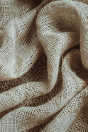 A detailed close up view of a plain beige fabric, showing its texture and subtle color variations.の素材