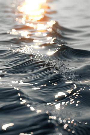 The sun shines brightly over the water, creating a dazzling reflection on the surface.の素材