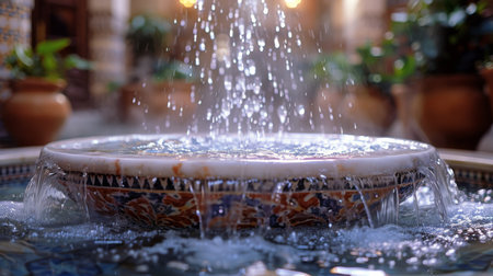 A fountain with water spewing out forcefully into the air.の素材
