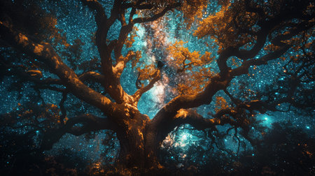 A large tree adorned with numerous bright lights, creating a festive and dazzling display.の素材