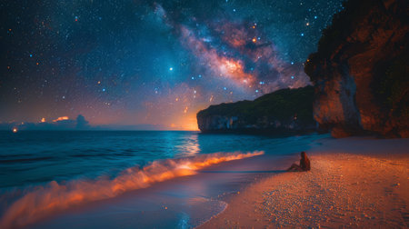 A night sky filled with stars and patches of clouds covering the moon, creating a mystical atmosphere.の素材