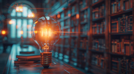 A person wearing a graduation cap is holding a light bulb.の素材