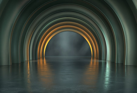 A tunnel illuminated by a light at the far end, leading towards brightness and hope.の素材