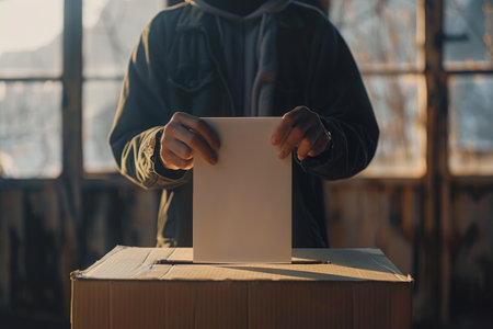 A person holding a piece of paper in their hand, demonstrating focus and engagement with the document.の素材