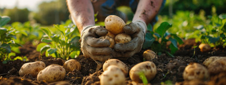 A man bends down to pick mushrooms from the forest floor.の素材