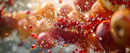 Various fruits floating in the water, creating a colorful and vibrant display of natures bounty.の素材