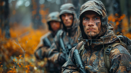 A group of men holding guns in their hands.の素材