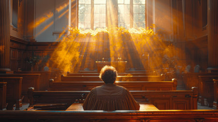 A person is sitting at a desk placed in front of a window, looking out at the view outside. AI Generativeの素材