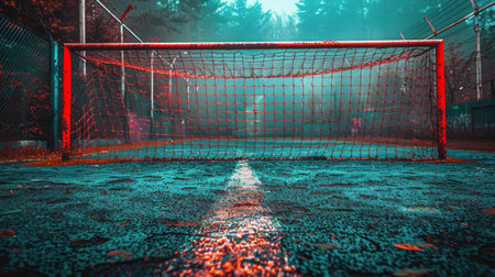 A tennis court featuring a central goal, dividing the two sides for gameplay.の素材
