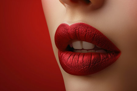 A woman with red lipstick on her lips.の素材