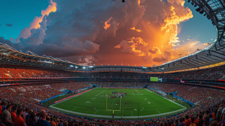 A large stadium packed with numerous spectators eagerly watching the event unfold.の素材