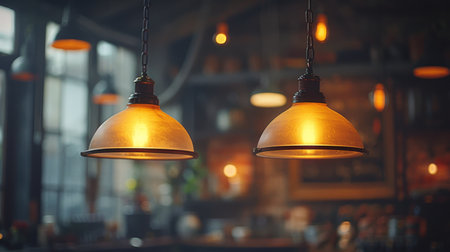 Multiple lights are suspended from the side of a building, illuminating the area around them in the darkness of night.の素材