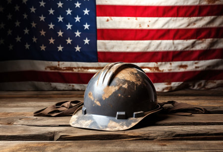 american flag hard hat on top.の素材