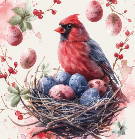 the easter easter card has a bird and some flowers.の素材