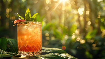 Savor a cocktail while on vacation, with a selective focus on nature.の素材