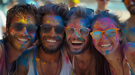 A diverse group of individuals standing closely together in unity, showing teamwork and solidarity.の素材