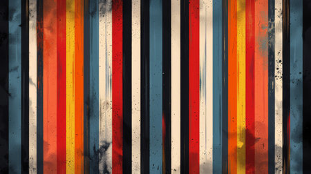 A close-up view of a wallpaper featuring black, white, and red vertical stripes forming a repetitive pattern.の素材