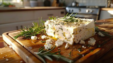 A piece of cake is placed on a wooden cutting board.の素材