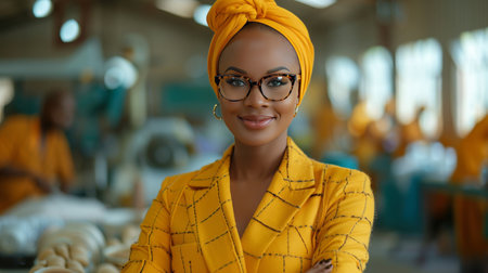 A woman wearing glasses smiling directly at the camera.の素材