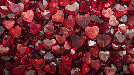 Numerous red hearts forming intricate heart shapes in a scattered arrangement.の素材