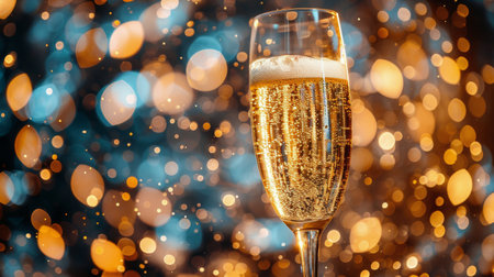 A glass of sparkling champagne in focus with a blurred background, creating an elegant and festive atmosphere.の素材