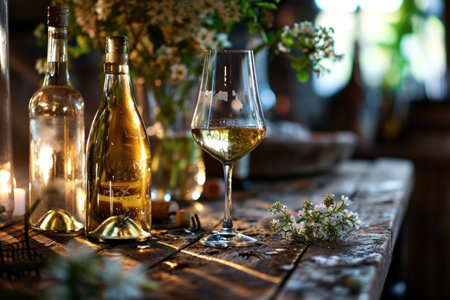 botanical research plant sample in glass flasks in laboratory with sunlight.の素材