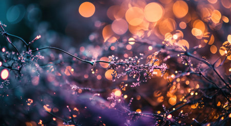 bokeh effect christmas tree background blurred and shining christmas rings and lights.の素材