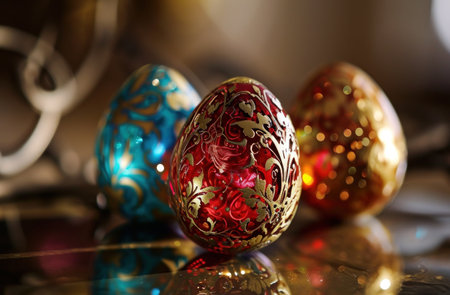 easter eggs nestled in tulips and a sailor's cap.の素材