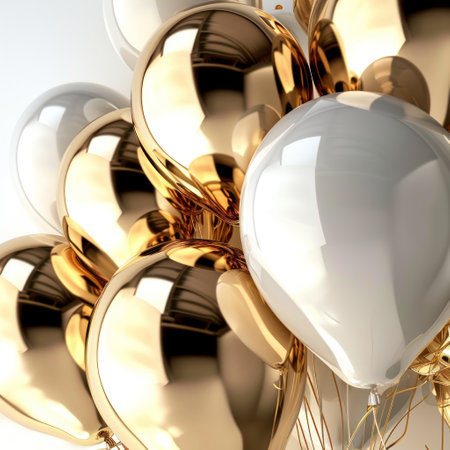 cream, gold and gold balloons in the center of the white background.の素材