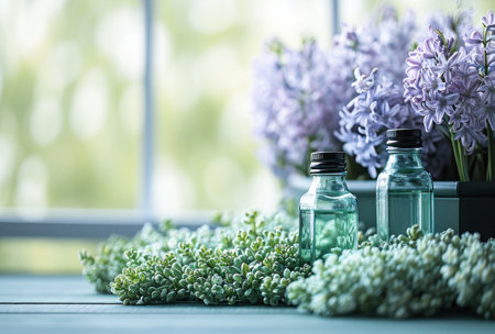 hyacinth flowers under the windowsill.の素材