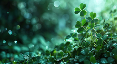 green background with some clover leaves.の素材