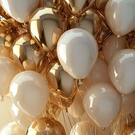large number of balloon gold foil and white.の素材