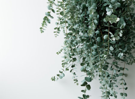 natural eucalyptus plant hanging from the white wall.の素材